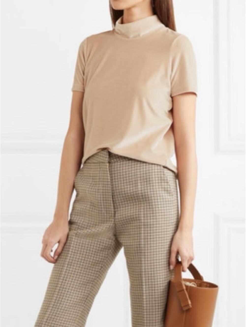 Madewell velvet short sleeve mock neck top in size S blush color